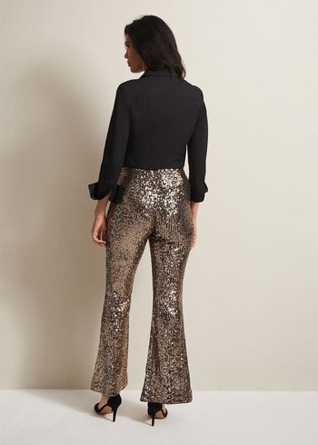 Phase Eight Karmia Gold Sequin Flareds Trousers Gold USA | 6913852-SC